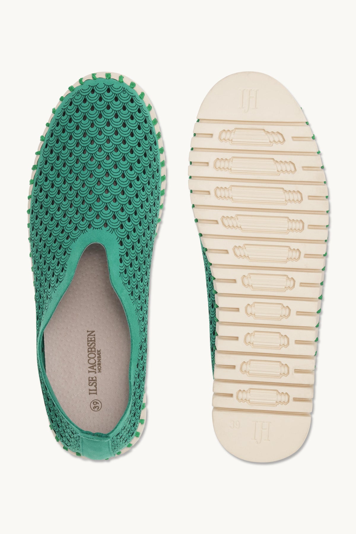 Laser-cut Slip-on Shoes on Flat Sole - Spruce Pearled Ivory
