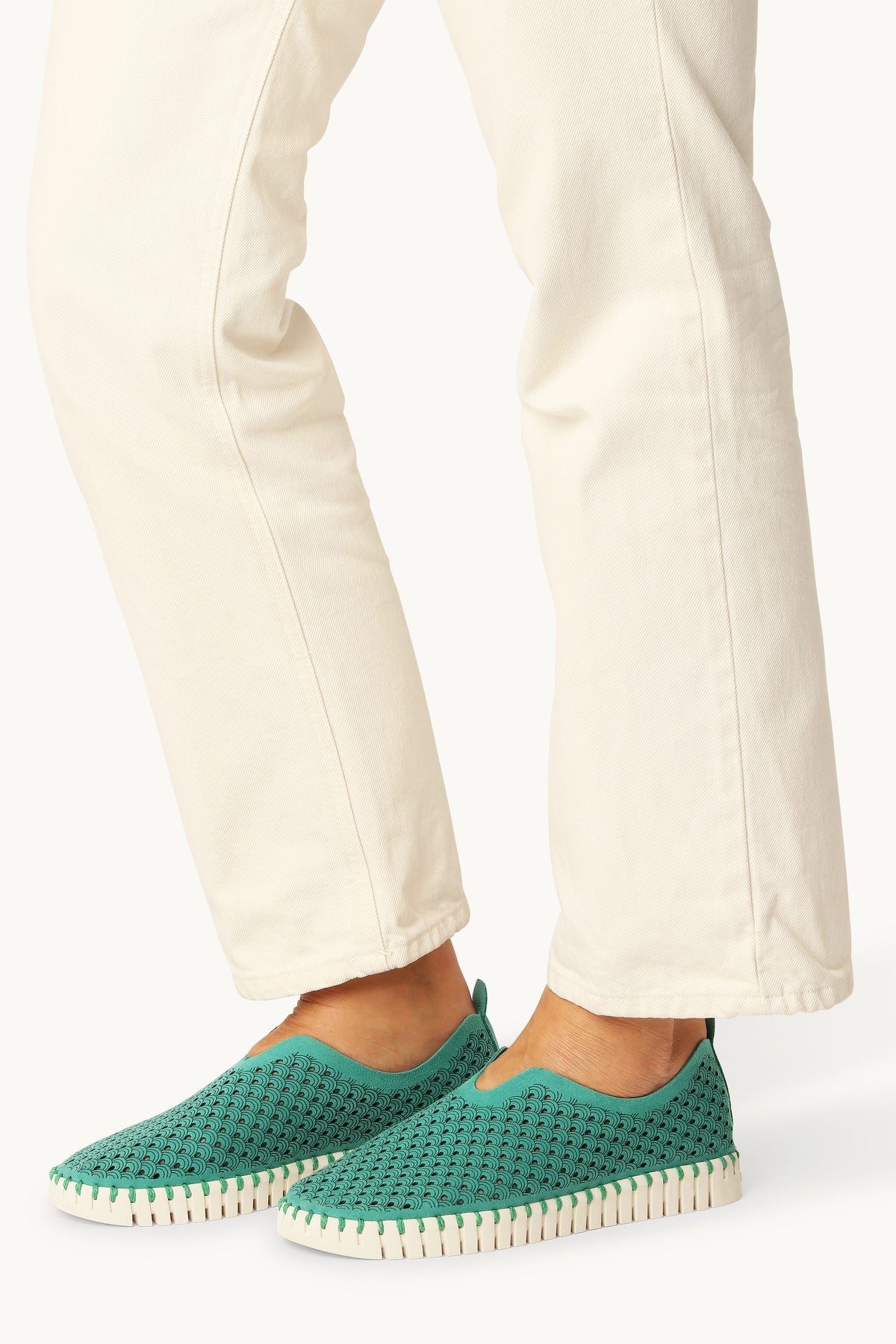 Laser-cut Slip-on Shoes on Flat Sole - Spruce Pearled Ivory