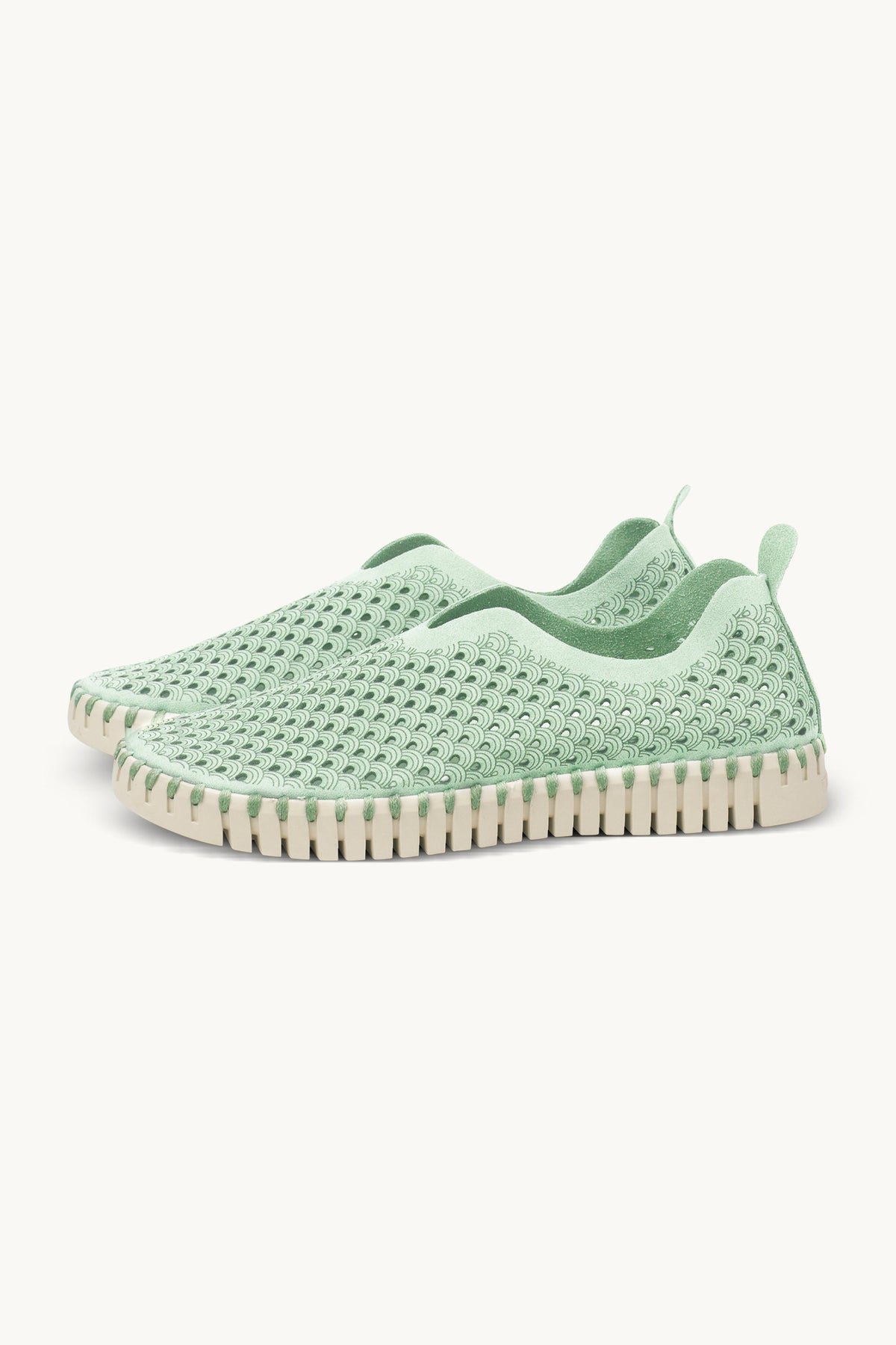 Laser-cut Slip-on Shoes on Flat Sole - Laurel Green