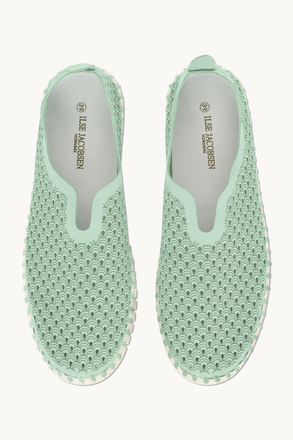 Laser-cut Slip-on Shoes on Flat Sole - Laurel Green
