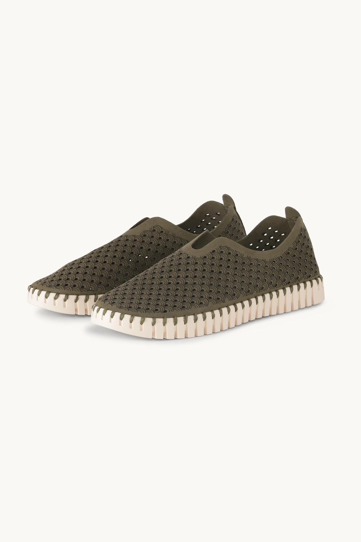 Laser-cut Slip-on Shoes on Flat Sole - Deep Olive