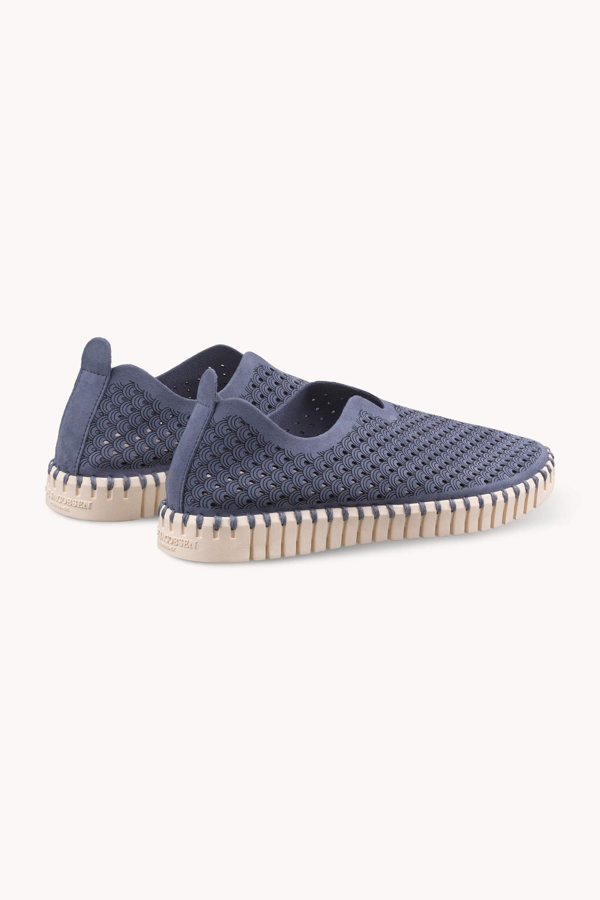 Laser-cut Slip-on Shoes on Flat Sole - Ombre Blue Pearled Ivory