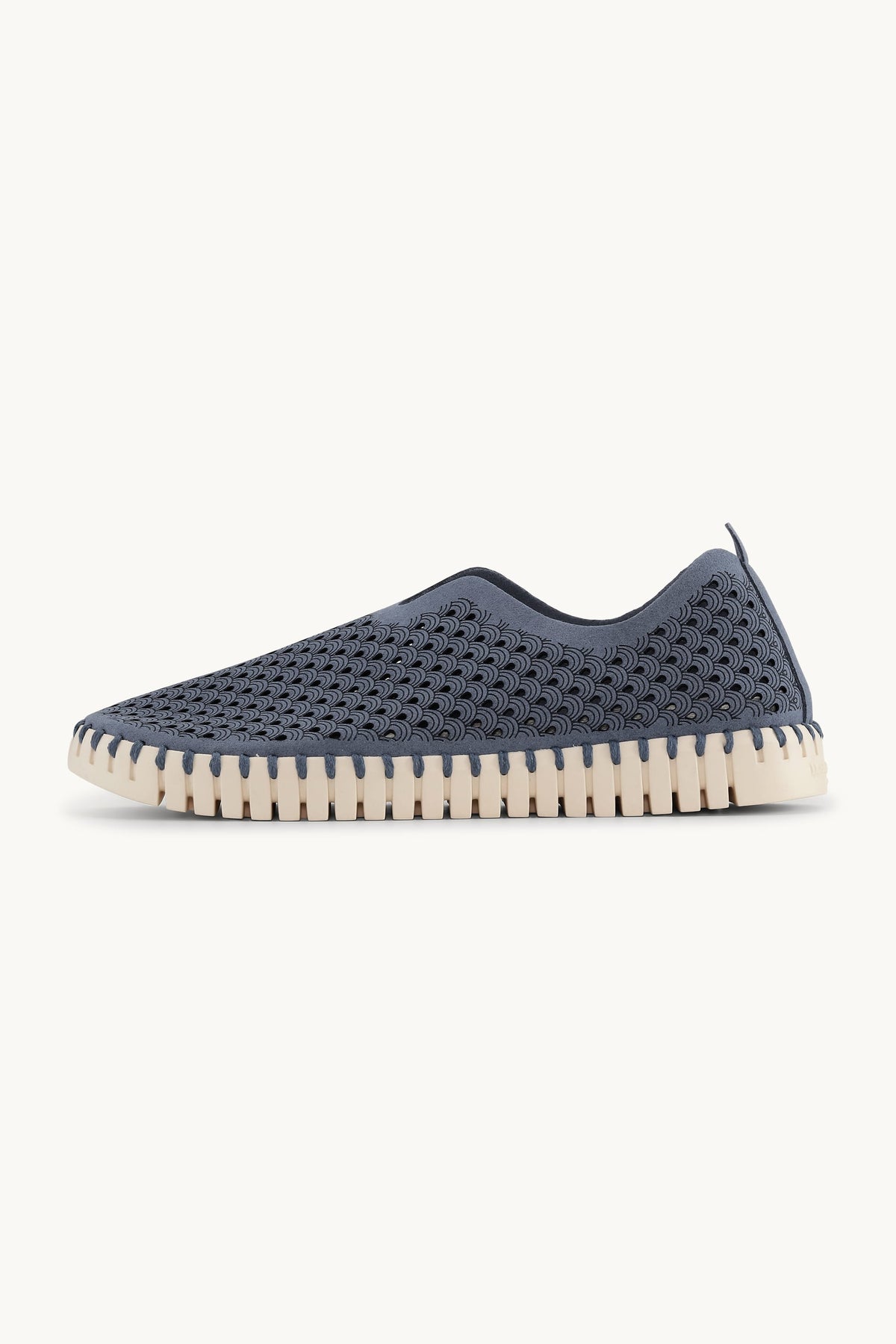 Laser-cut Slip-on Shoes on Flat Sole - Grey Blue