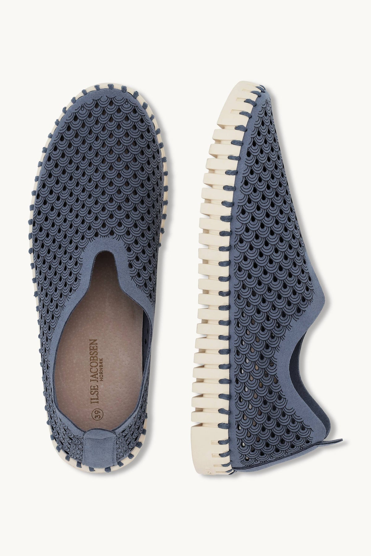Laser-cut Slip-on Shoes on Flat Sole - Grey Blue