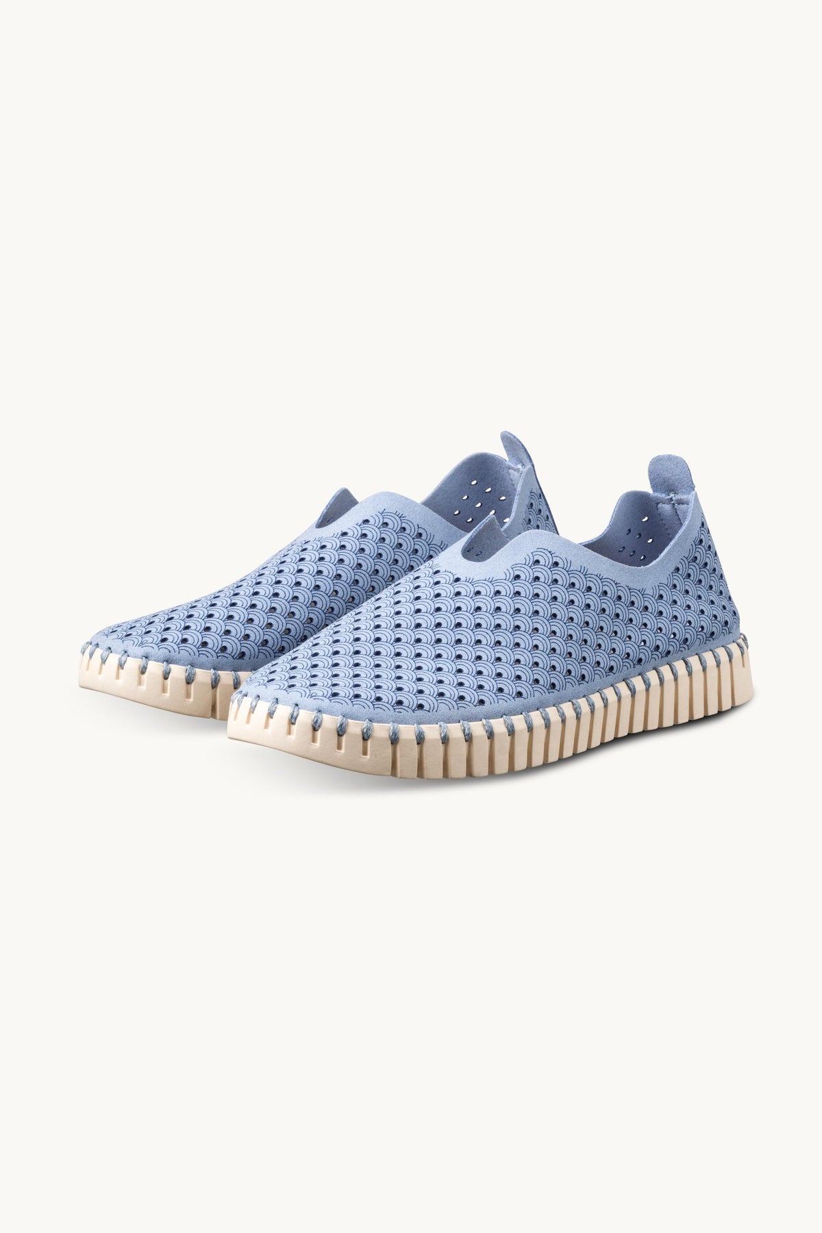 Laser-cut Slip-on Shoes on Flat Sole - Cornflower Pearled Ivory