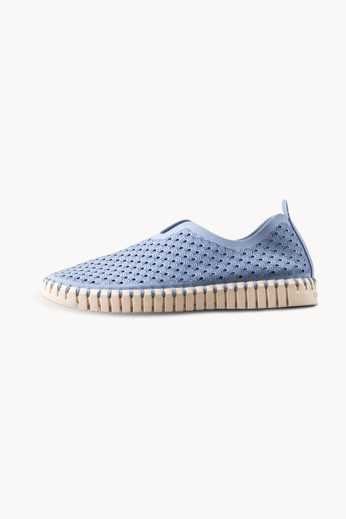 Laser-cut Slip-on Shoes on Flat Sole - Cornflower Pearled Ivory