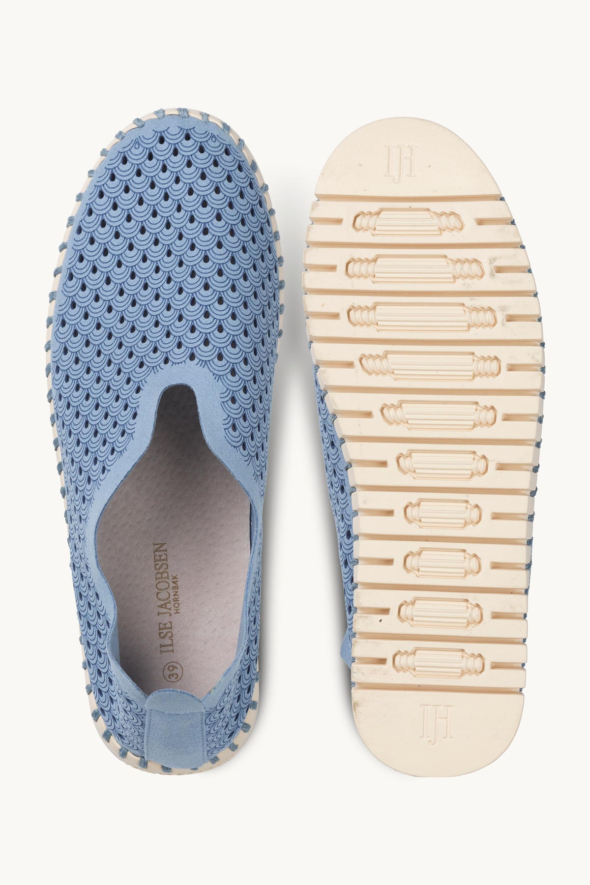 Laser-cut Slip-on Shoes on Flat Sole - Cornflower Pearled Ivory