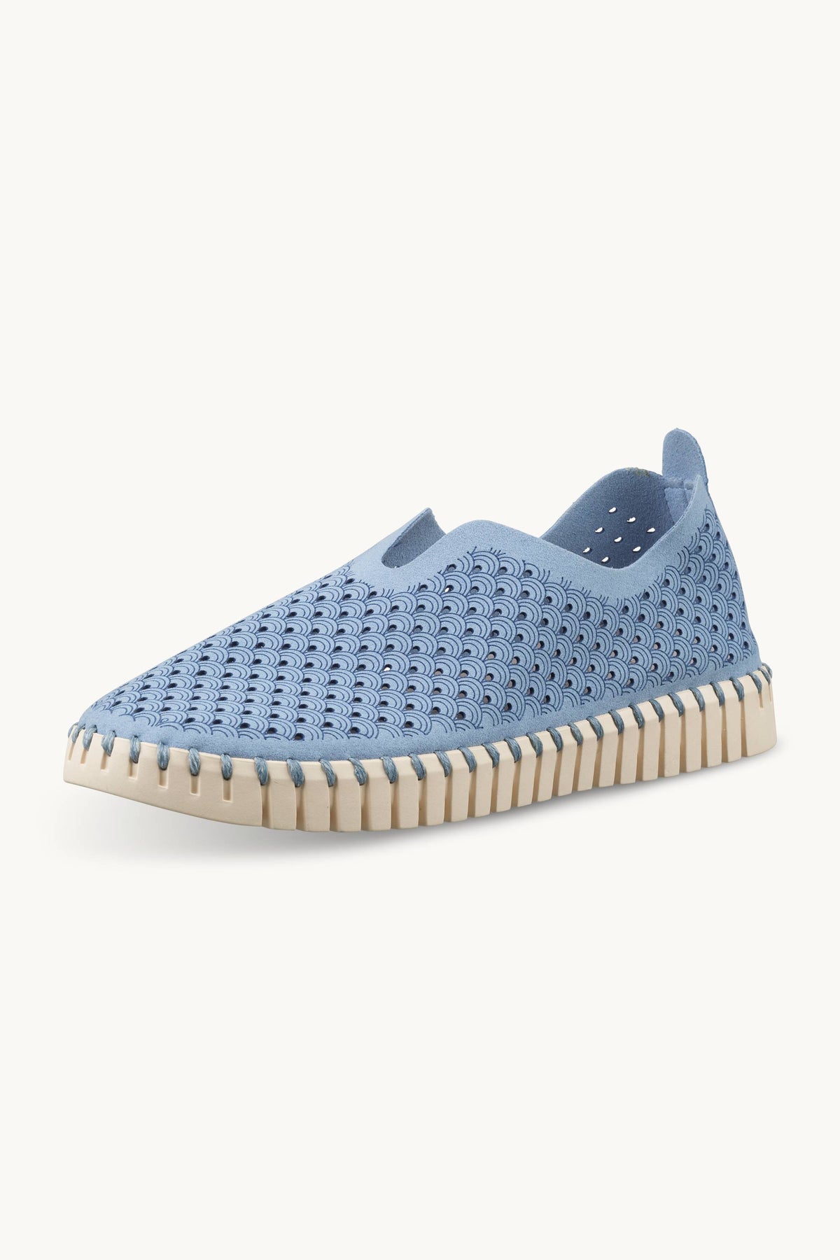 Laser-cut Slip-on Shoes on Flat Sole - Cornflower Pearled Ivory