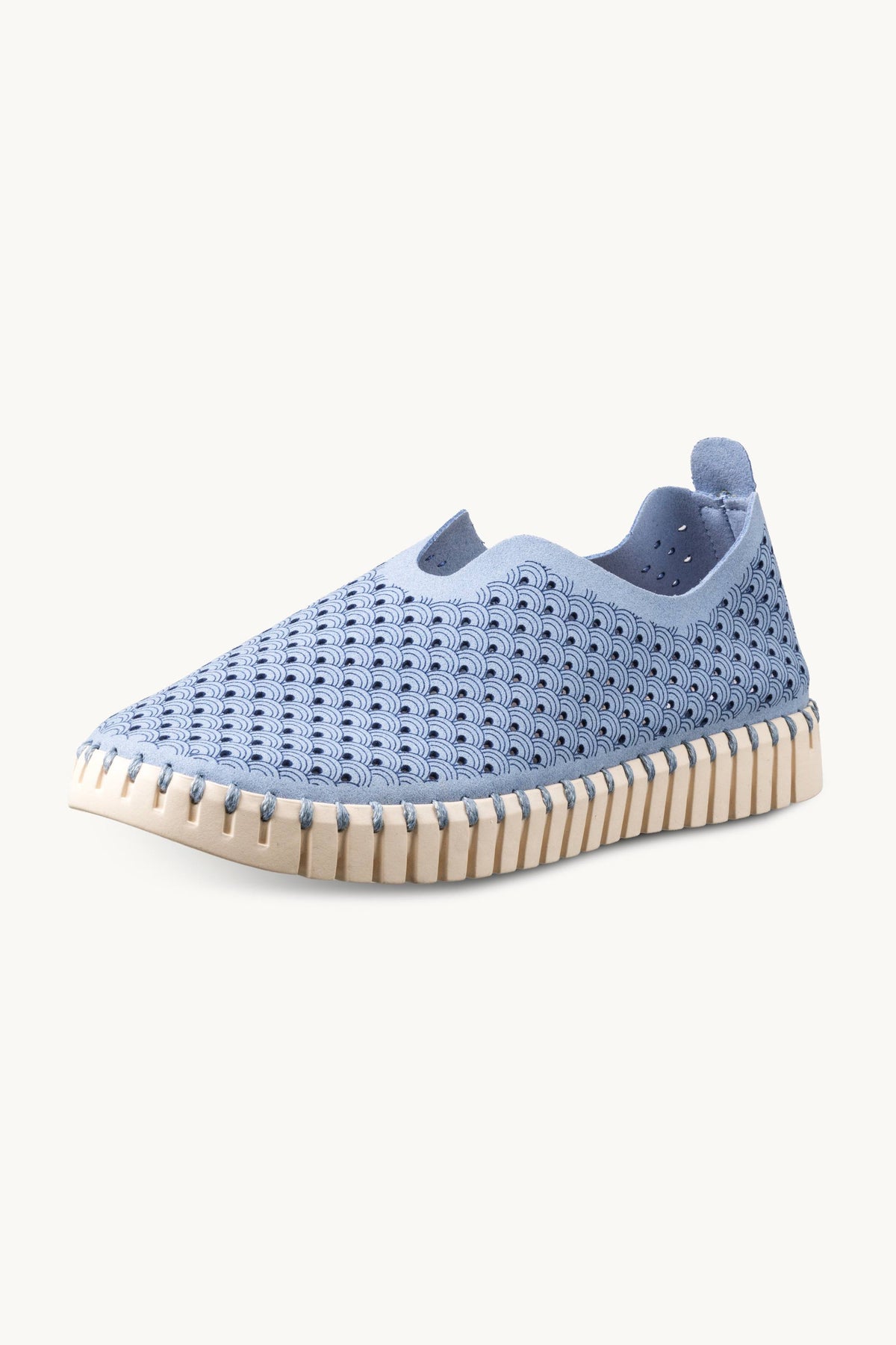 Laser-cut Slip-on Shoes on Flat Sole - Cornflower Pearled Ivory