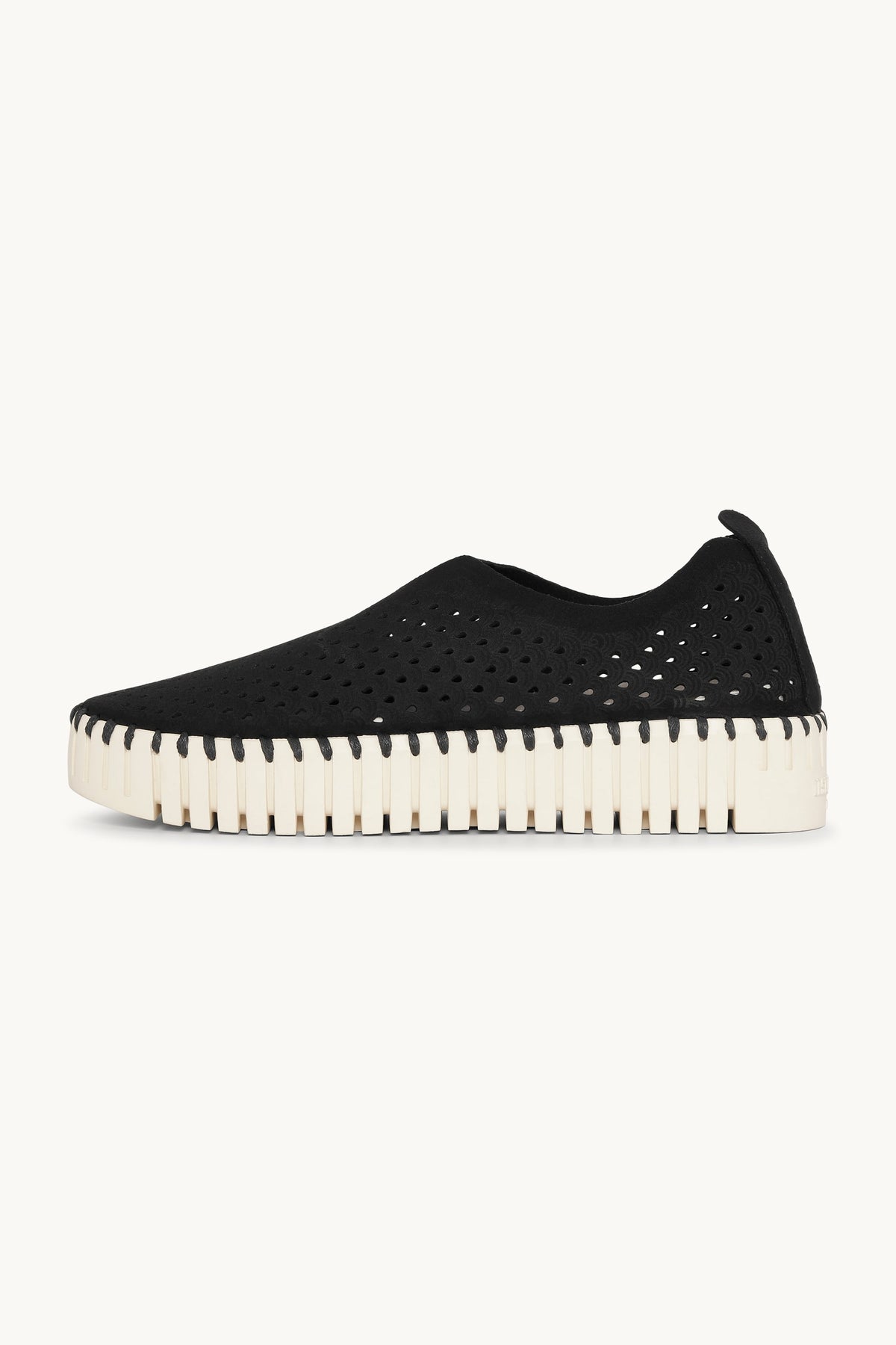 Laser-cut Slip-on Shoes on Platform Sole - Black