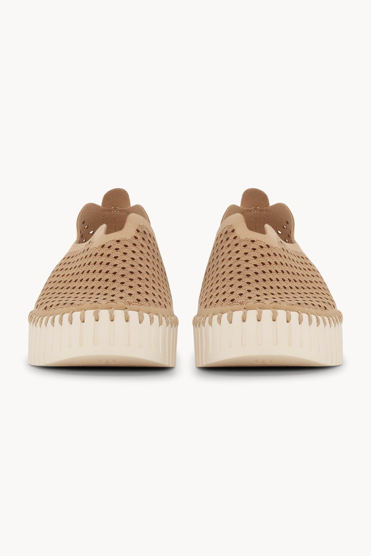 Laser-cut Slip-on Shoes on Platform Sole - Latte