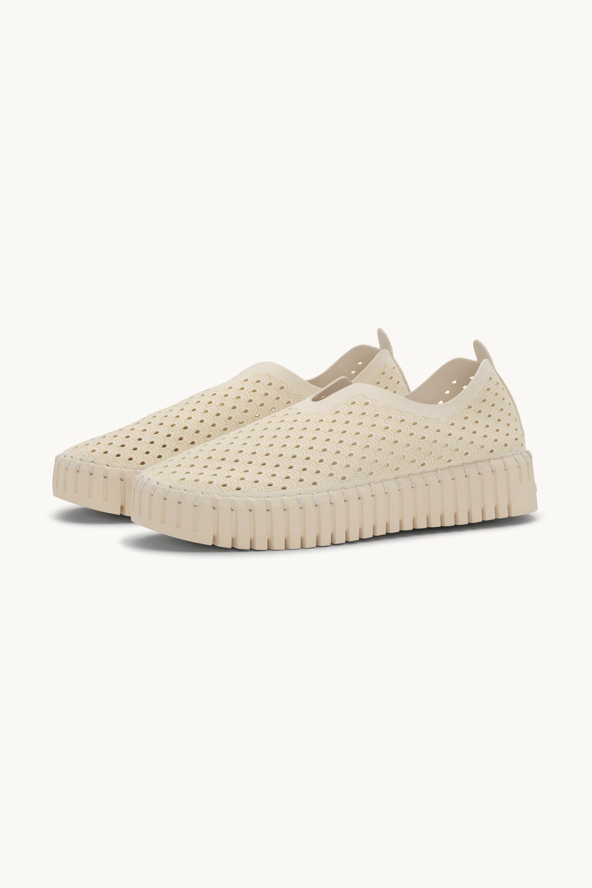 Laser-cut Slip-on Shoes on Platform Sole - Milk Creme