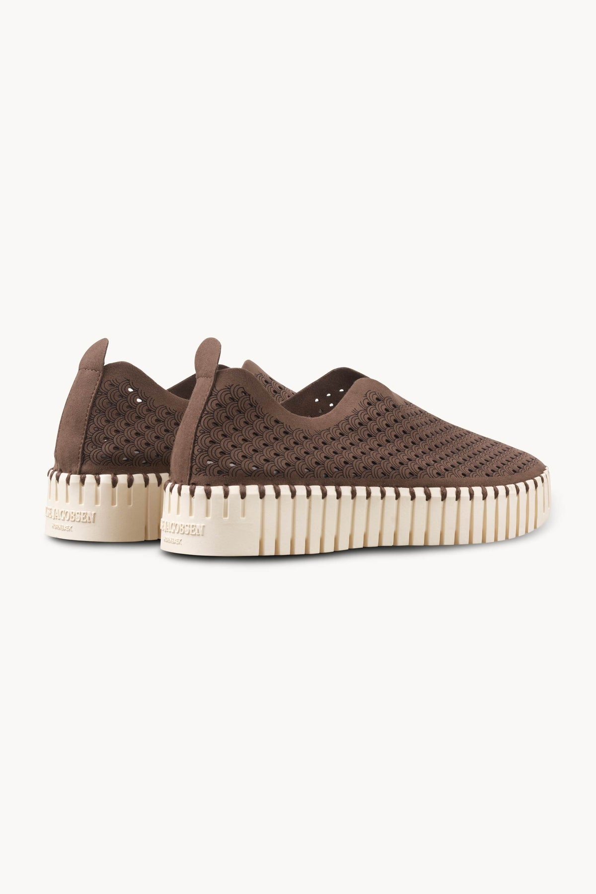 Laser-cut Slip-on Shoes on Platform Sole - Brown Pearled Ivory
