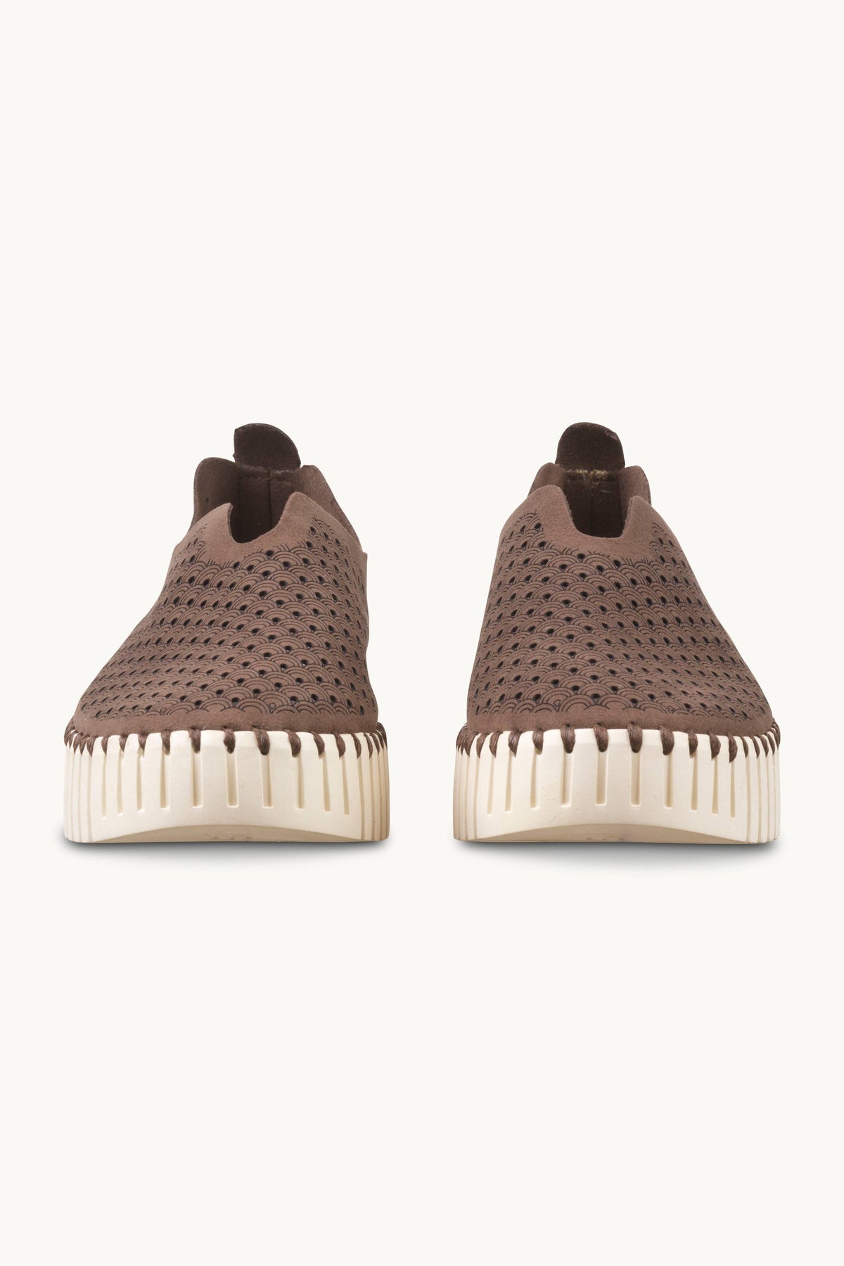 Laser-cut Slip-on Shoes on Platform Sole - Brown Pearled Ivory