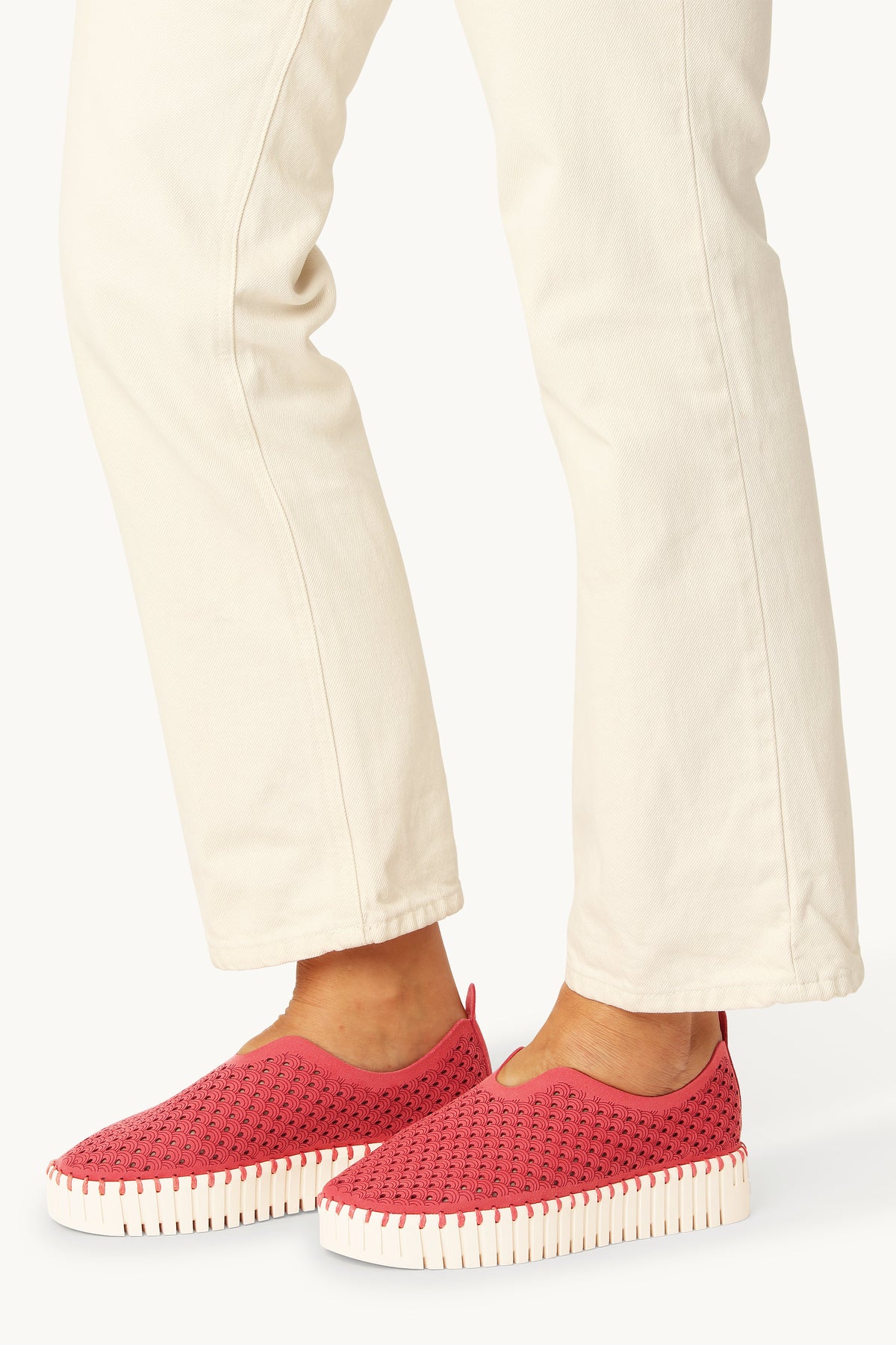 Laser-cut Slip-on Shoes on Platform Sole - Baked Apple Pearled Ivory