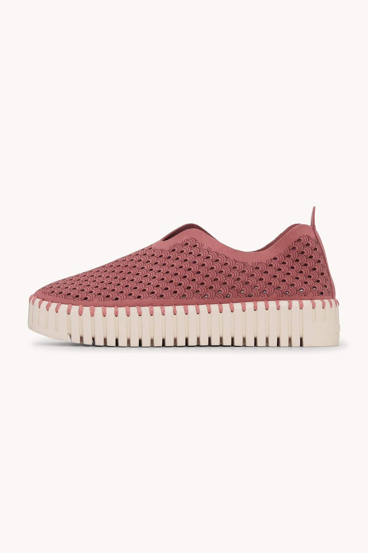 Laser-cut Slip-on Shoes on Platform Sole - Rouge Pearled Ivory