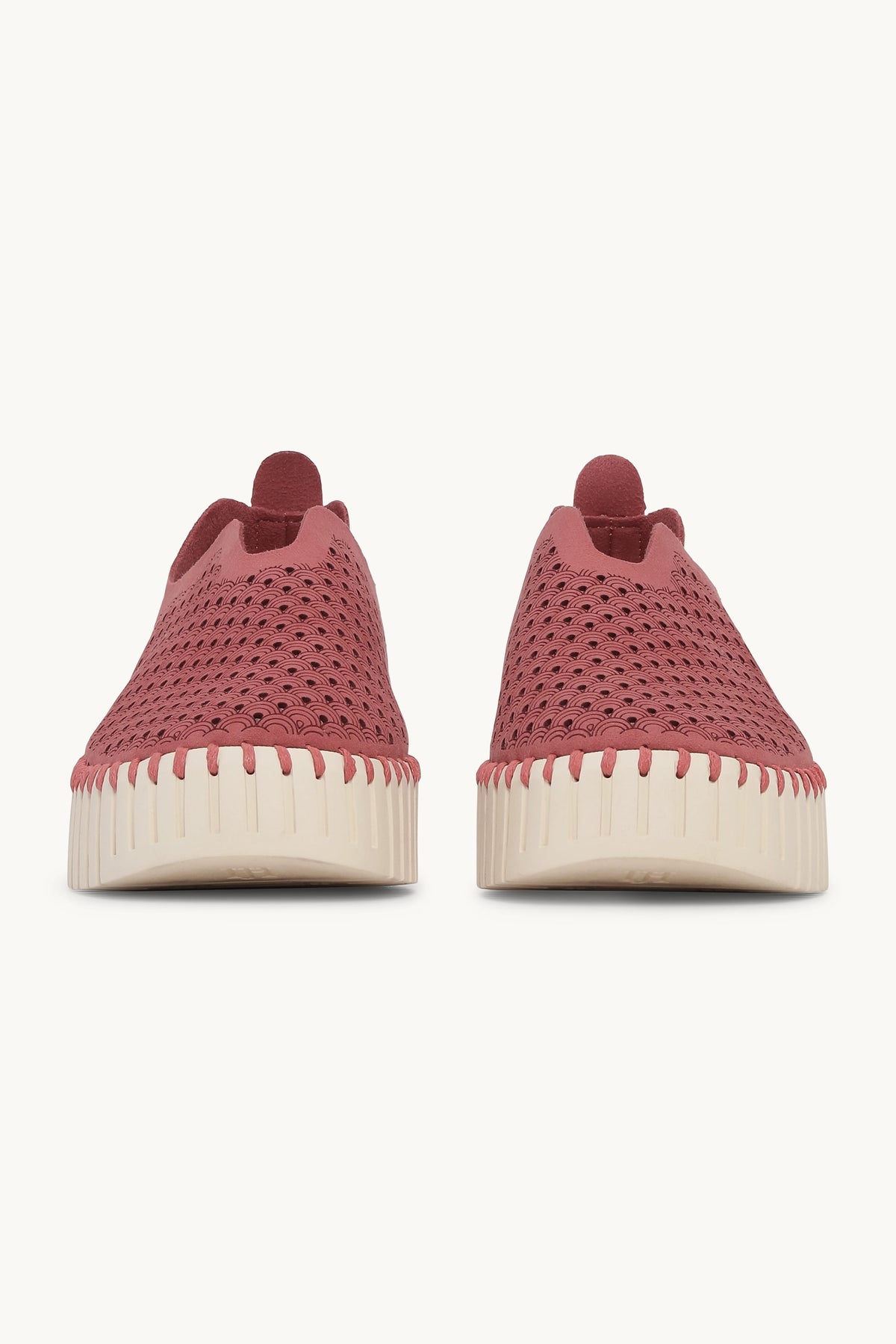 Laser-cut Slip-on Shoes on Platform Sole - Rouge Pearled Ivory