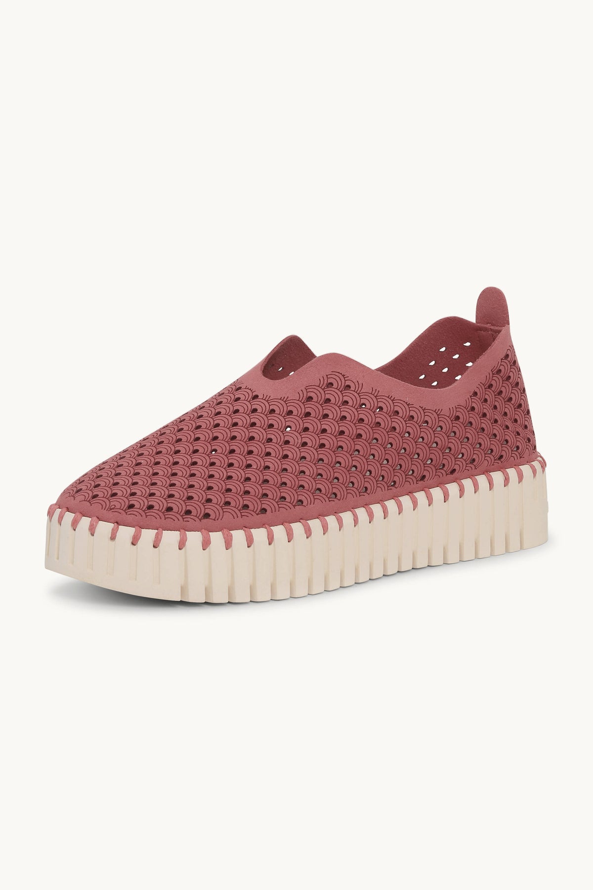Laser-cut Slip-on Shoes on Platform Sole - Rouge Pearled Ivory