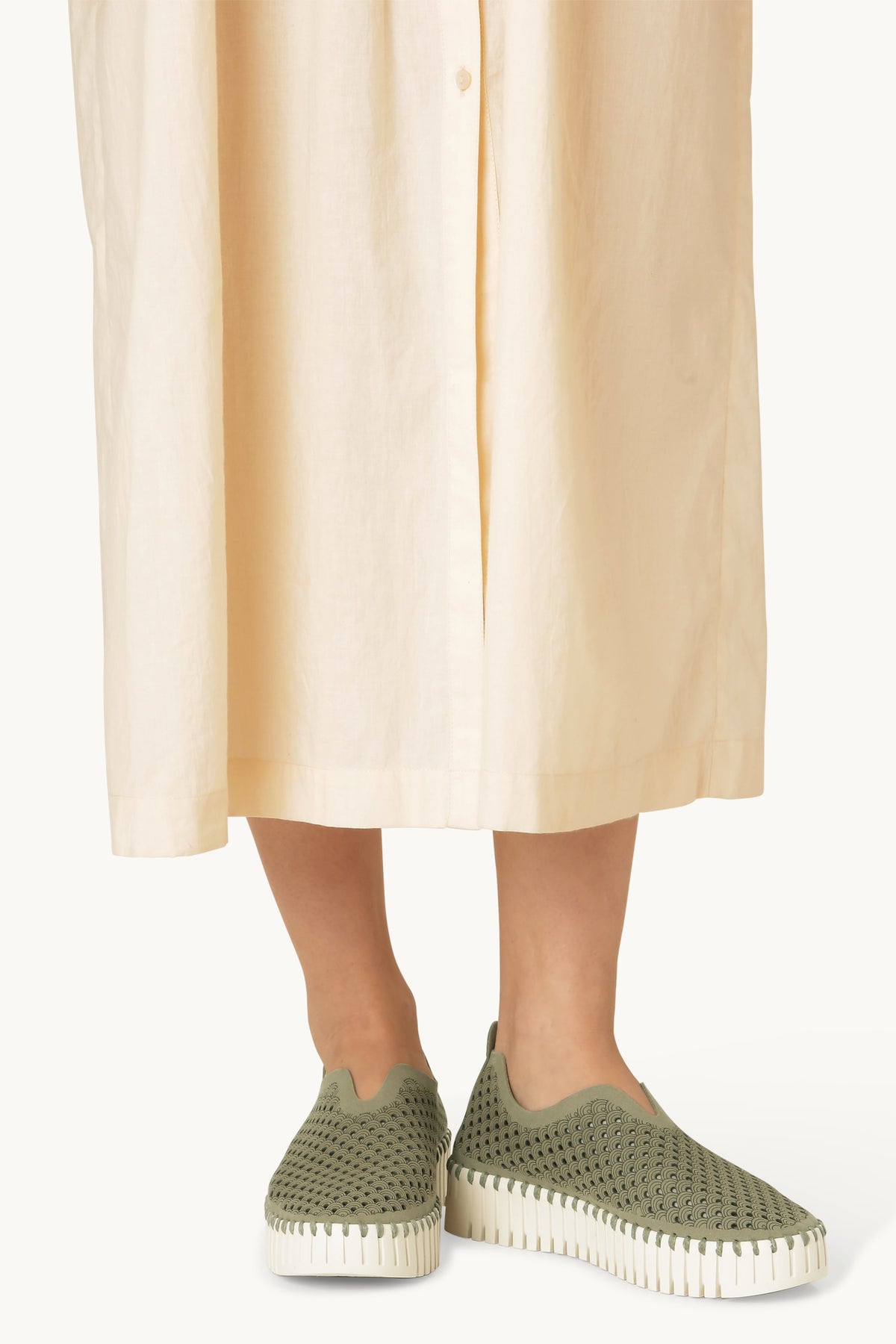 Laser-cut Slip-on Shoes on Platform Sole - Army