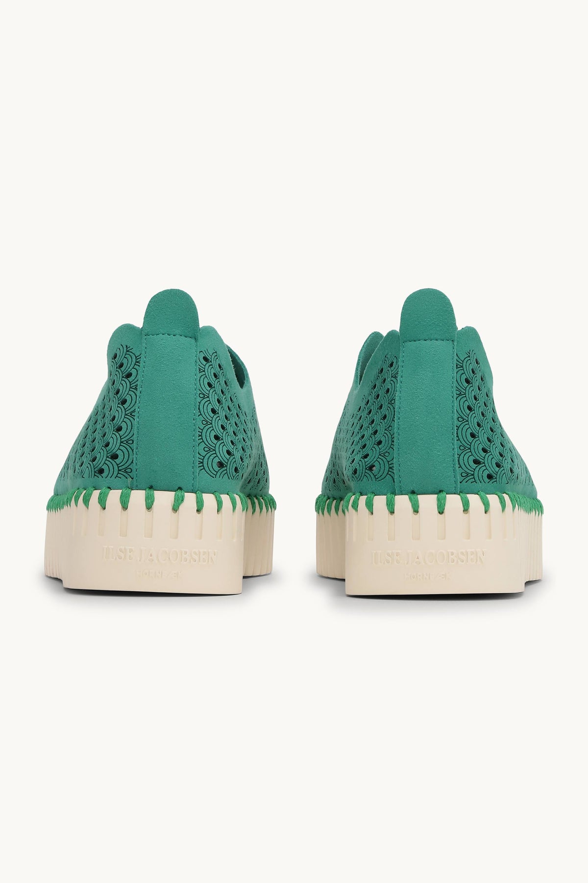Laser-cut Slip-on Shoes on Platform Sole - Spruce Pearled Ivory