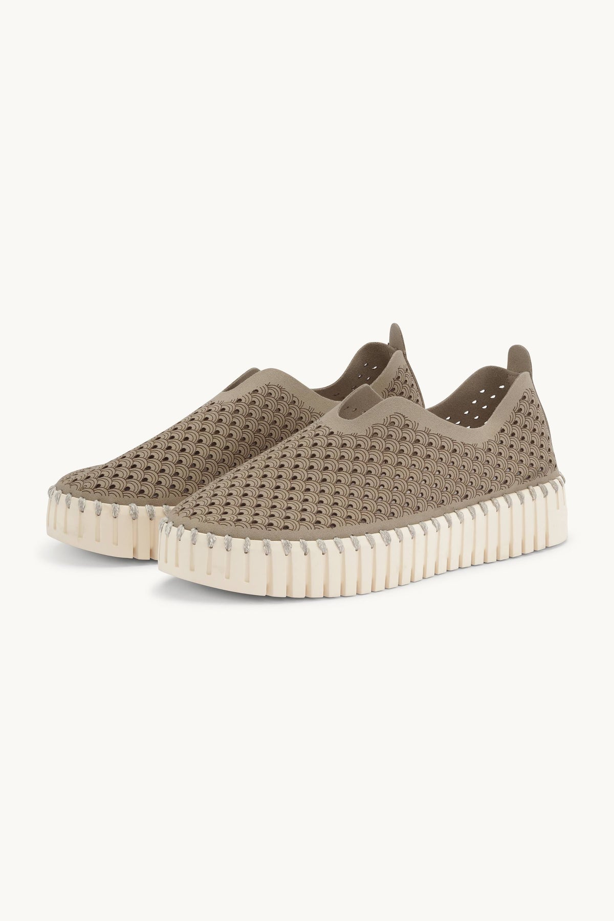 Laser-cut Slip-on Shoes on Platform Sole - Coriander Pearled Ivory