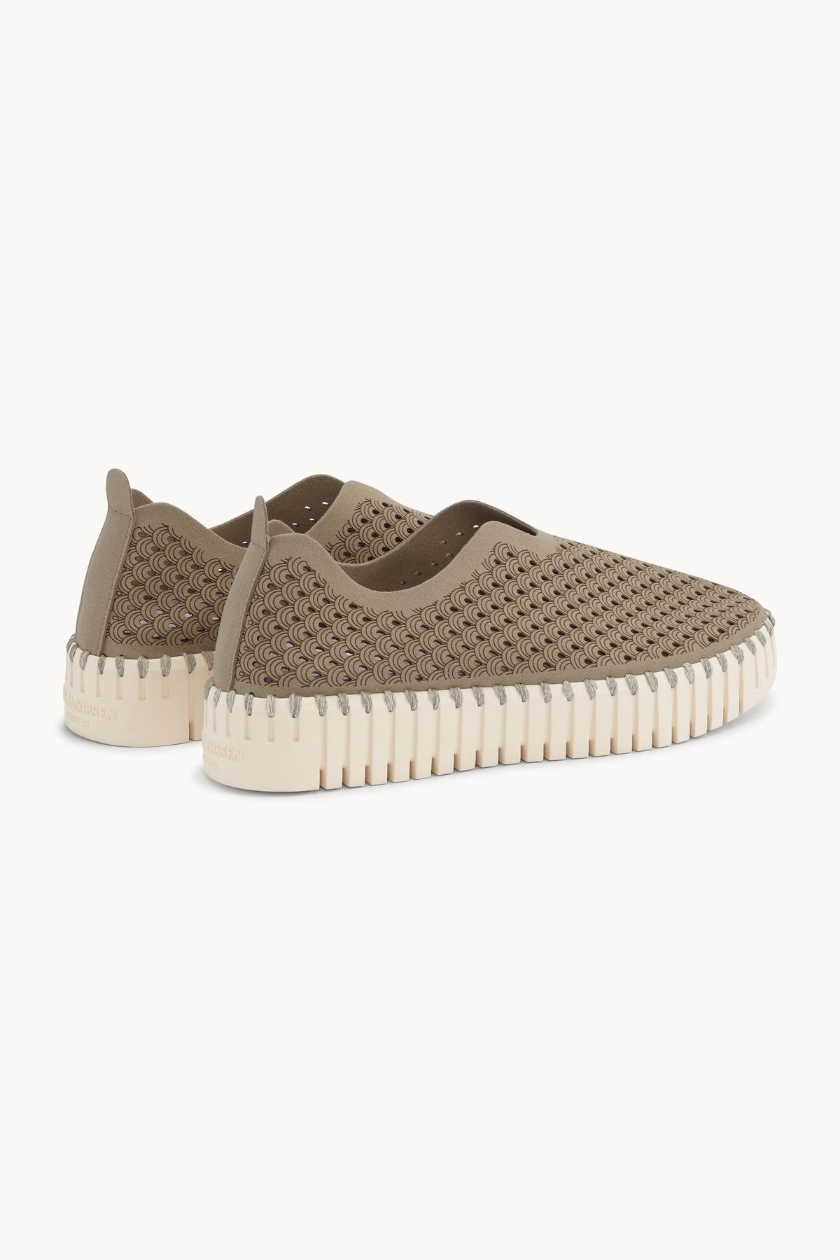 Laser-cut Slip-on Shoes on Platform Sole - Coriander Pearled Ivory