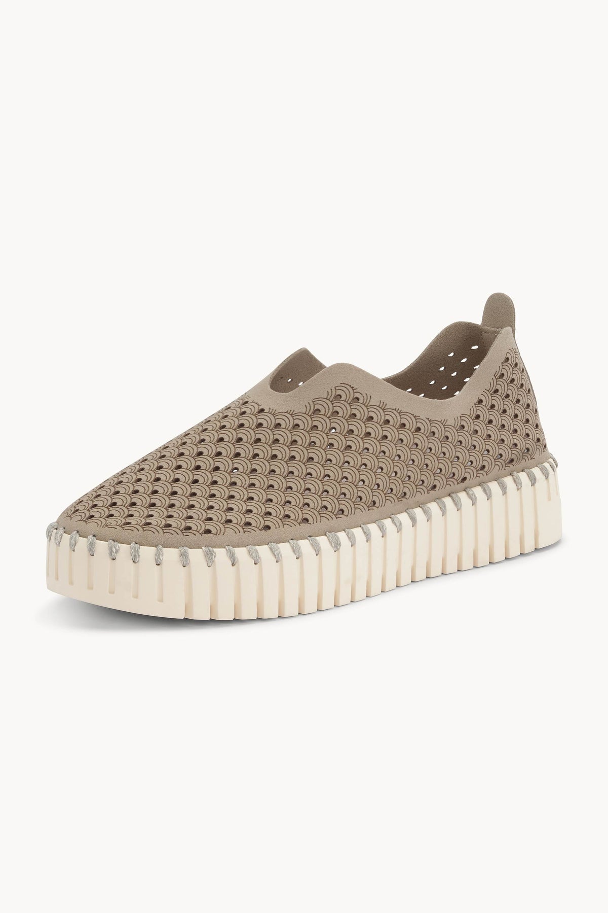Laser-cut Slip-on Shoes on Platform Sole - Coriander Pearled Ivory