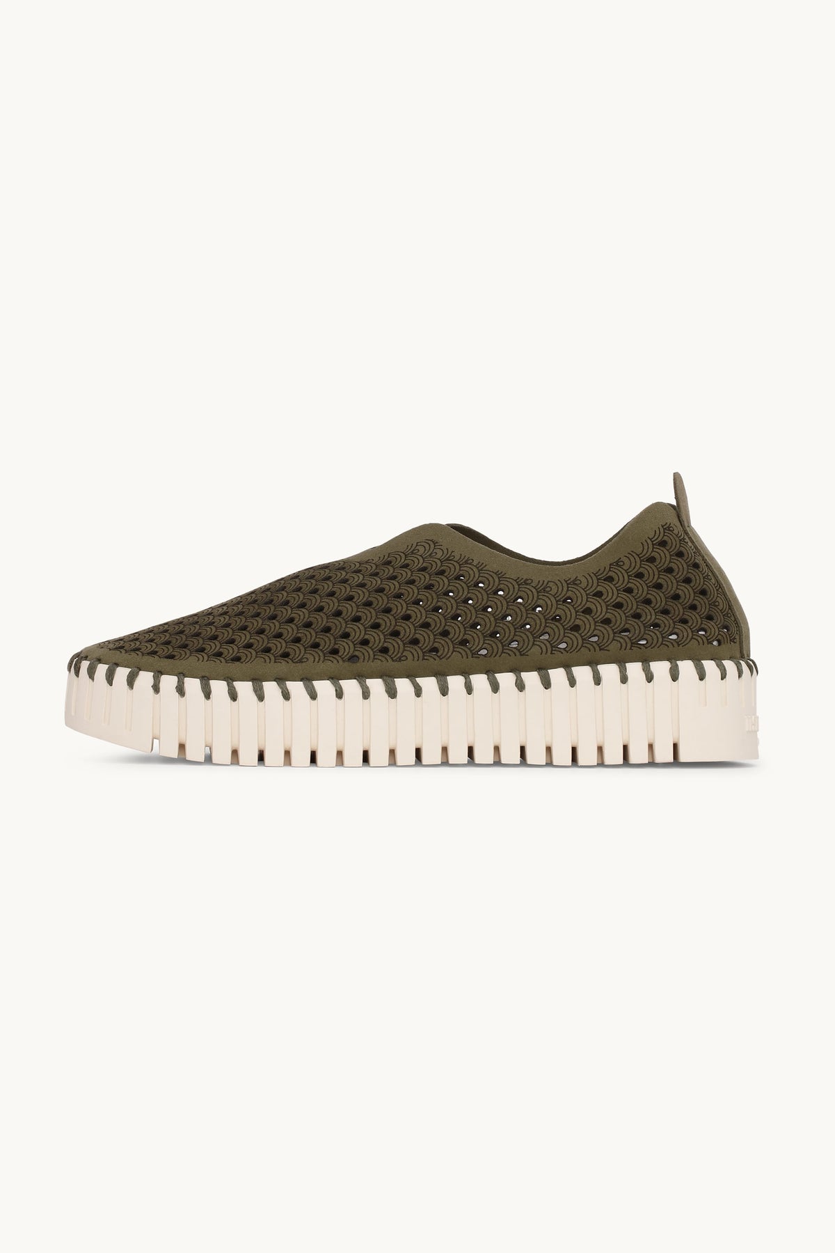 Laser-cut Slip-on Shoes on Platform Sole - Deep Olive