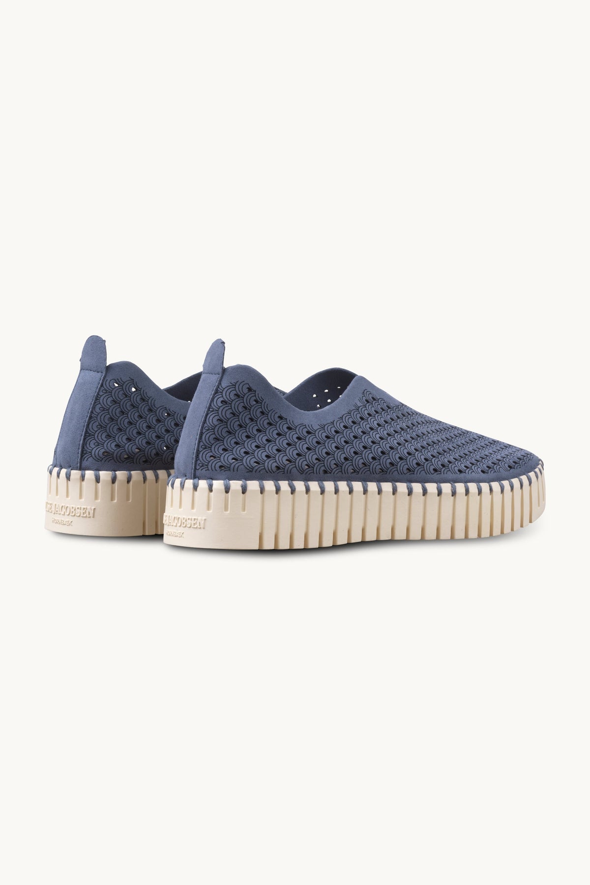 Laser-cut Slip-on Shoes on Platform Sole - Ombre Blue Pearled Ivory