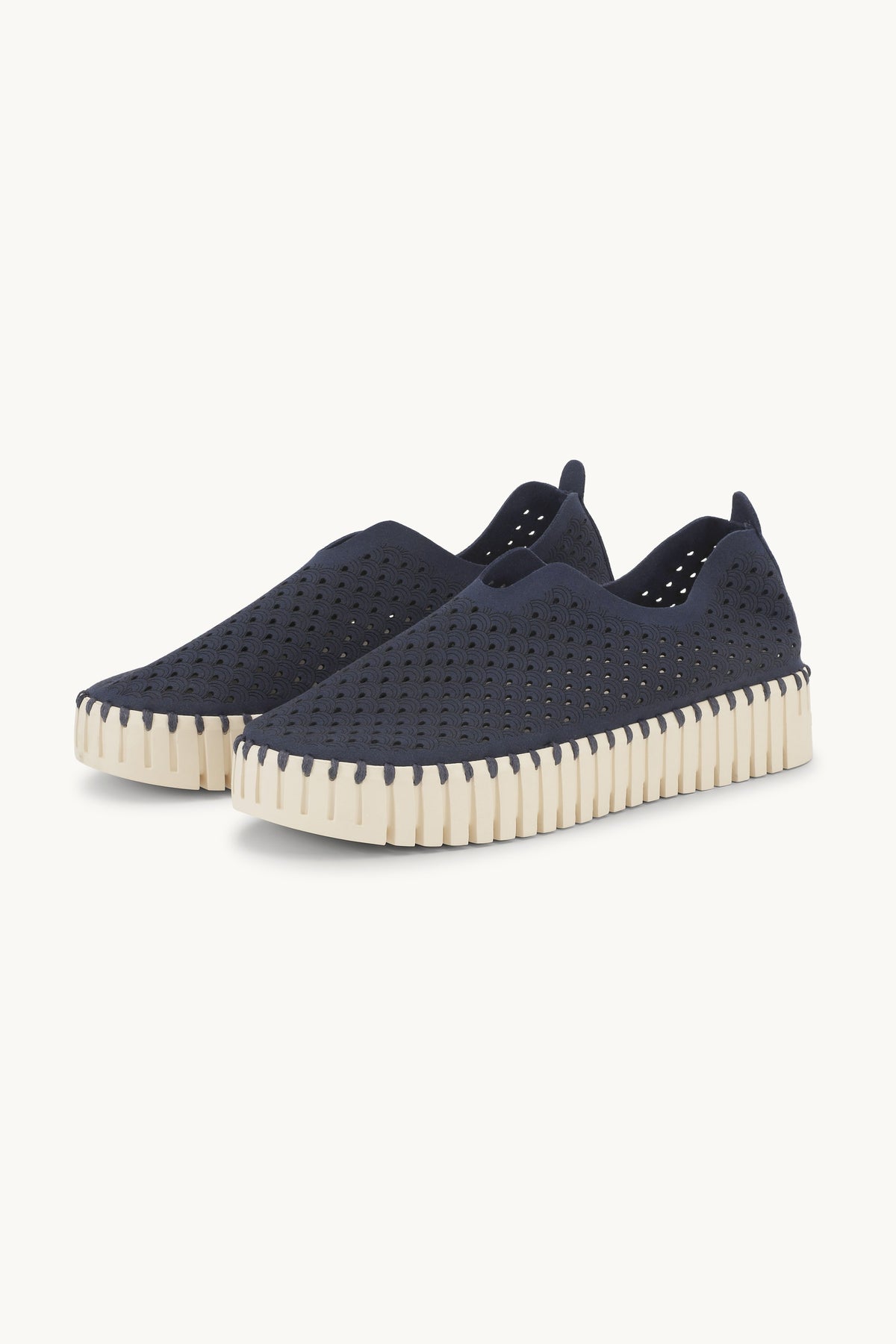 Laser-cut Slip-on Shoes on Platform Sole - Dark Indigo