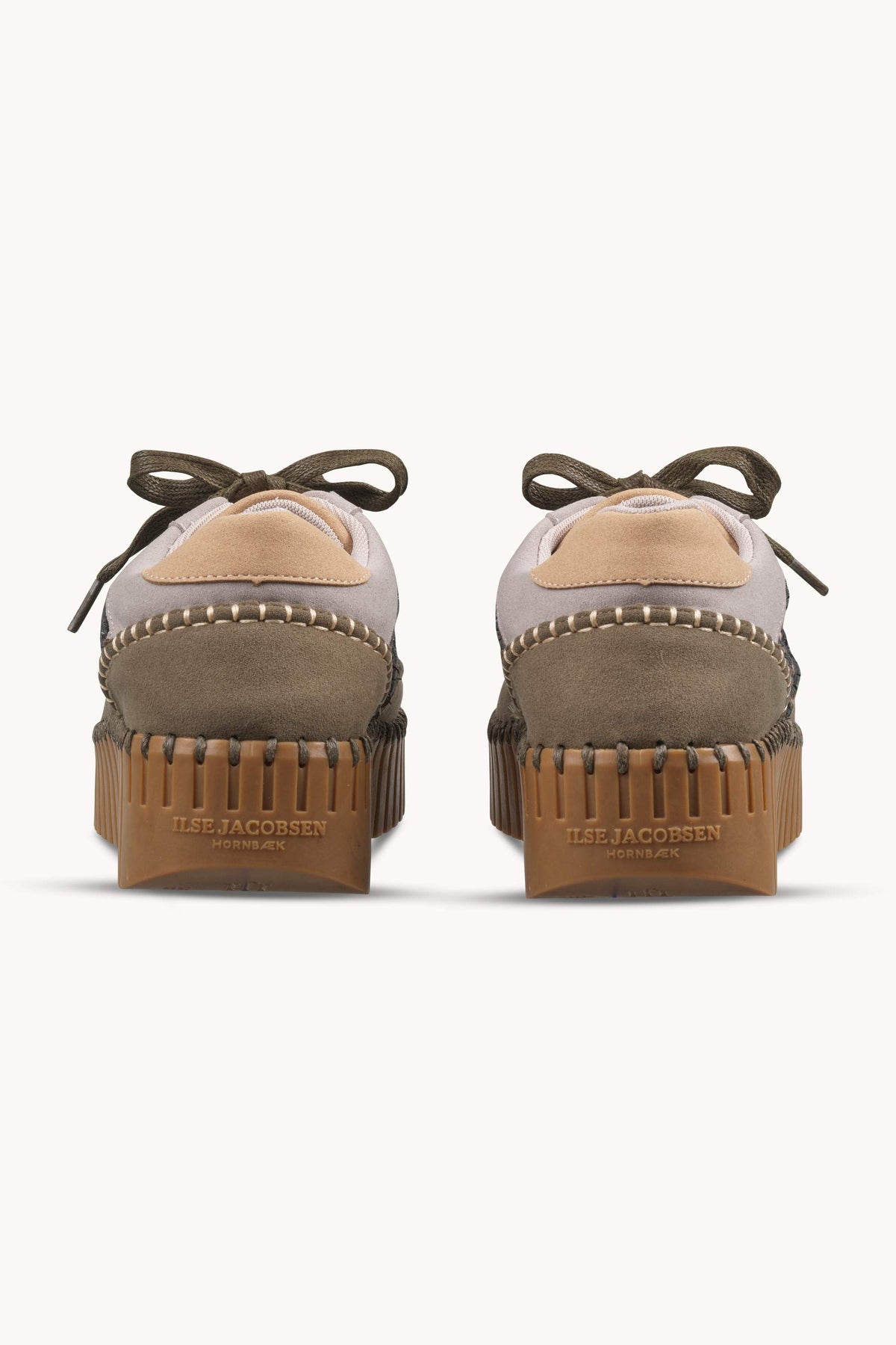 Bouclé Sneakers With Heavy Stitching on Wedge Sole - Deep Olive Mocca