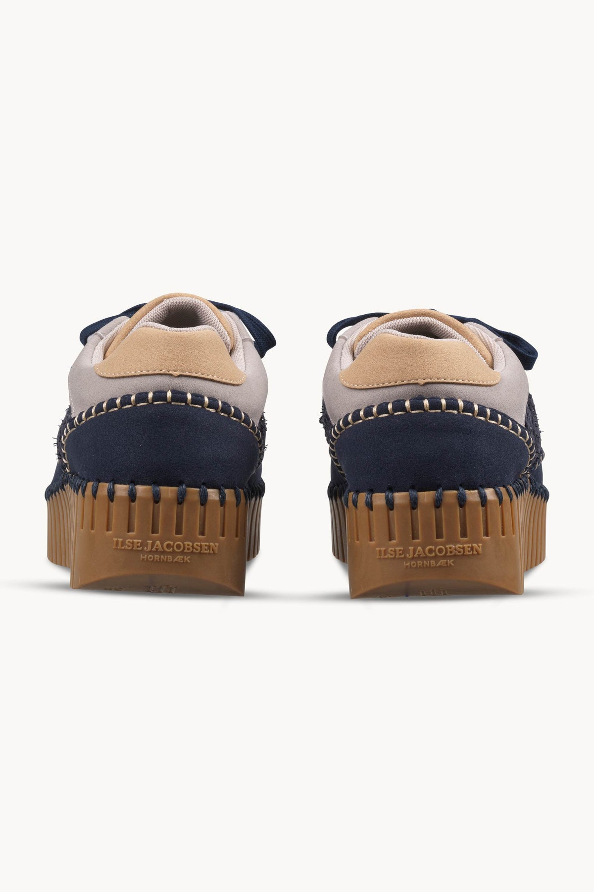 Bouclé Sneakers With Heavy Stitching on Wedge Sole - Dark Indigo Mocca